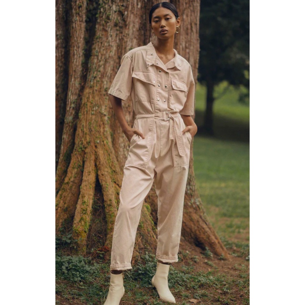 Magali Pascal x Anthropologie Dylan Lg Pink Beige Utility Jumpsuit Coveralls
